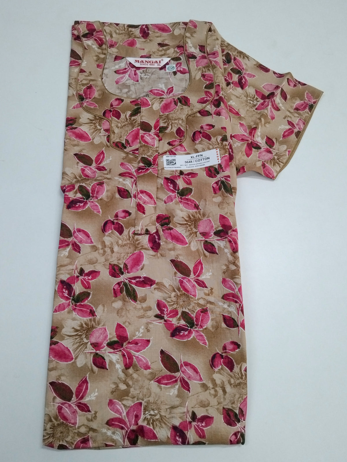 MANGAI Premium Cotton 60Inch Nighties - Fancy Neck | With Side Pocket | Shrinkage Free Nighties | Stylish Collection's for Trendy Women's - (60IN-FFN)