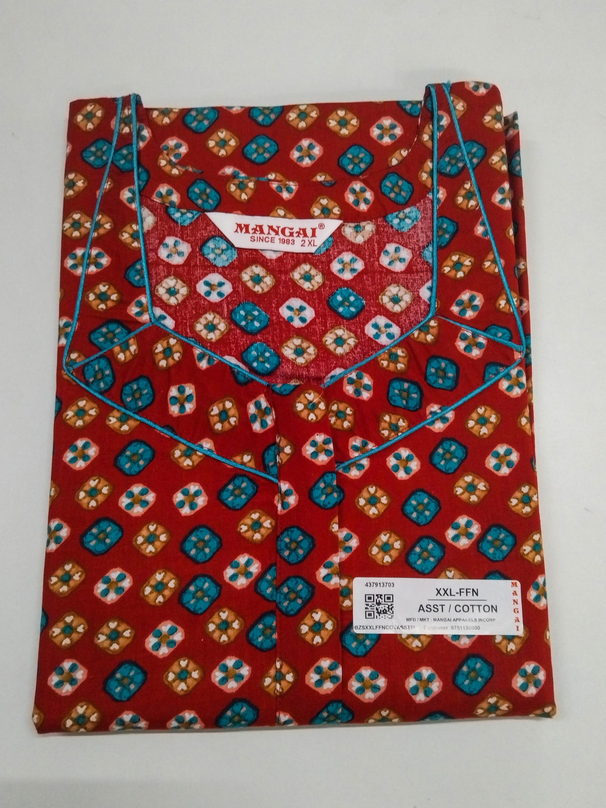 MANGAI Premium Cotton 60Inch Nighties - Fancy Neck | With Side Pocket | Shrinkage Free Nighties | Stylish Collection's for Trendy Women's - (60IN-FFN)