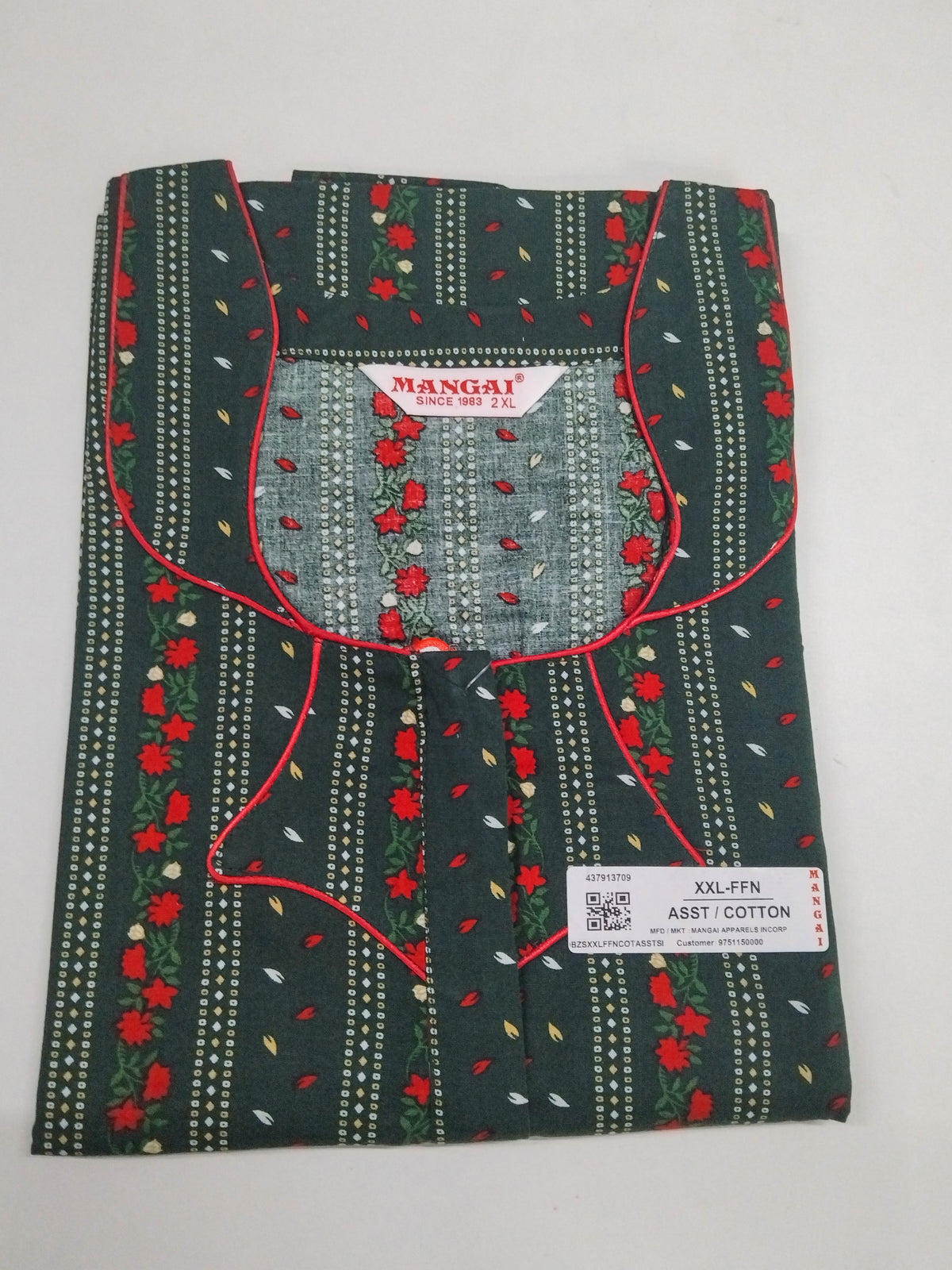 MANGAI Premium Cotton 60Inch Nighties - Fancy Neck | With Side Pocket | Shrinkage Free Nighties | Stylish Collection's for Trendy Women's - (60IN-FFN)