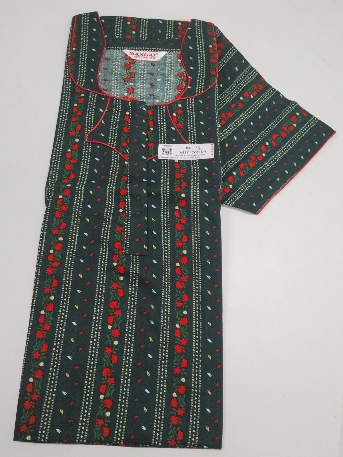 MANGAI Premium Cotton 60Inch Nighties - Fancy Neck | With Side Pocket | Shrinkage Free Nighties | Stylish Collection's for Trendy Women's - (60IN-FFN)