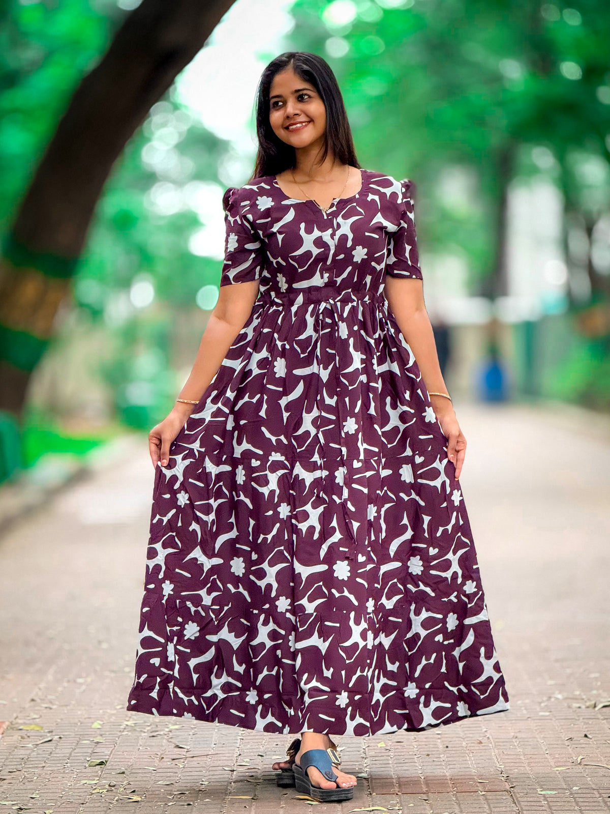 Stylish Arrivals Rayon Gathering Frock Model Night Gown's | Front Adjustable Gathering Style Rope Rope | Puff Sleeve | Trending Collection's for Stylish Women's (FKG)