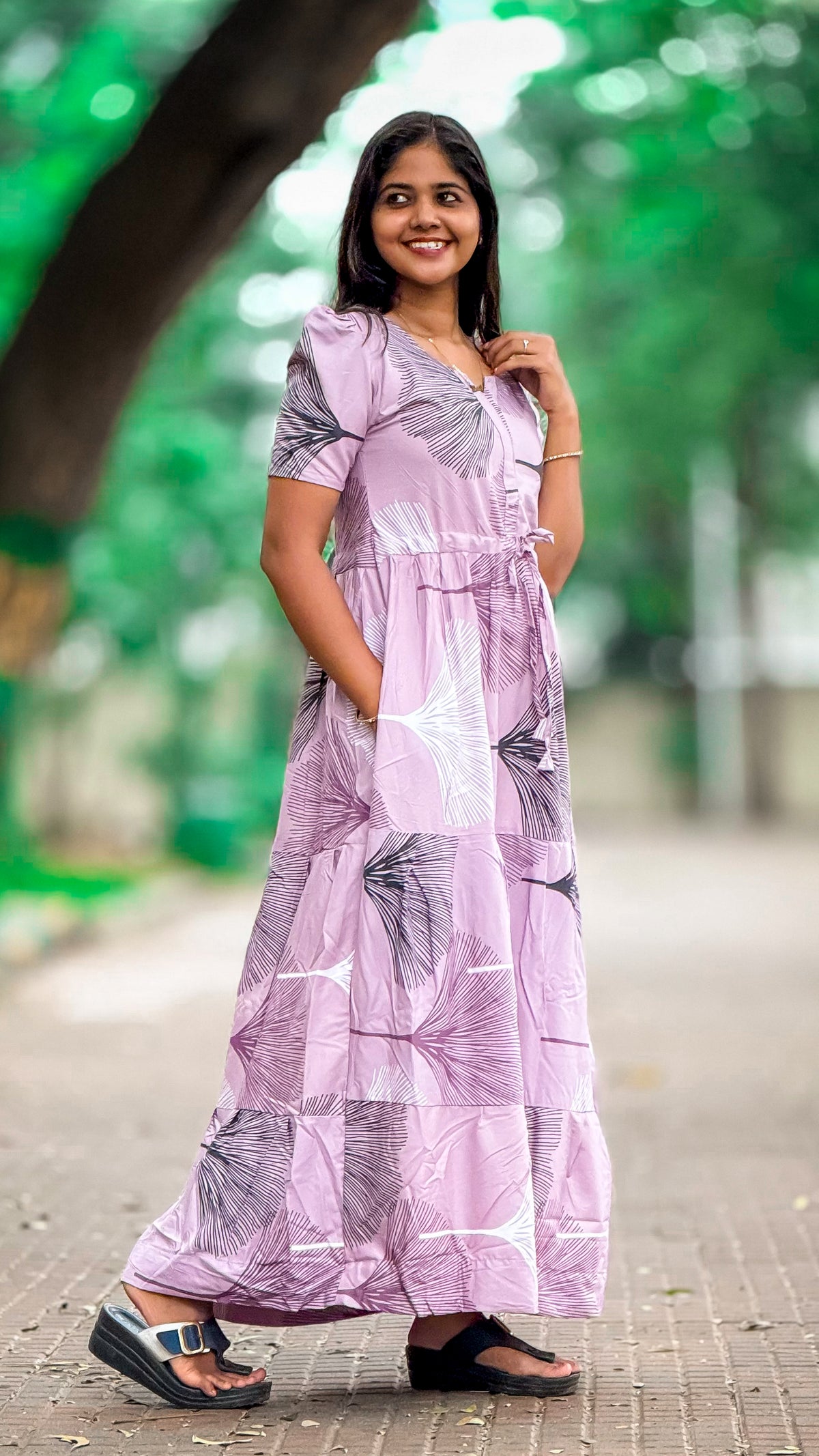 Stylish Arrivals Rayon Gathering Frock Model Night Gown's | Front Adjustable Gathering Style Rope Rope | Puff Sleeve | Trending Collection's for Stylish Women's (FKG)