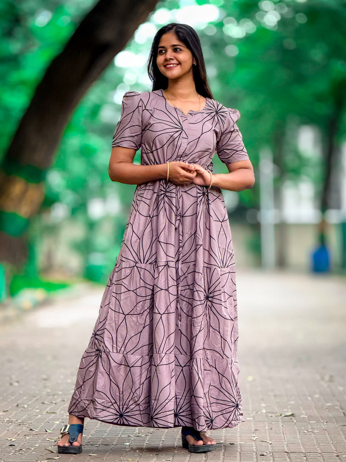 Stylish Arrivals Rayon Gathering Frock Model Night Gown's | Front Adjustable Gathering Style Rope Rope | Puff Sleeve | Trending Collection's for Stylish Women's (FKG)