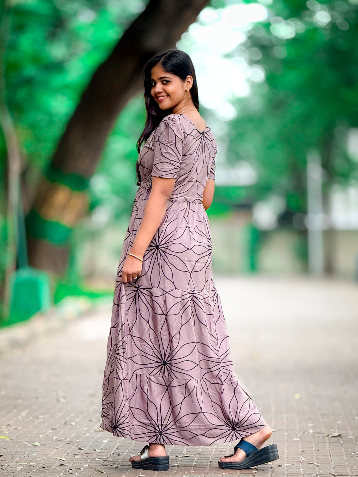 Stylish Arrivals Rayon Gathering Frock Model Night Gown's | Front Adjustable Gathering Style Rope Rope | Puff Sleeve | Trending Collection's for Stylish Women's (FKG)