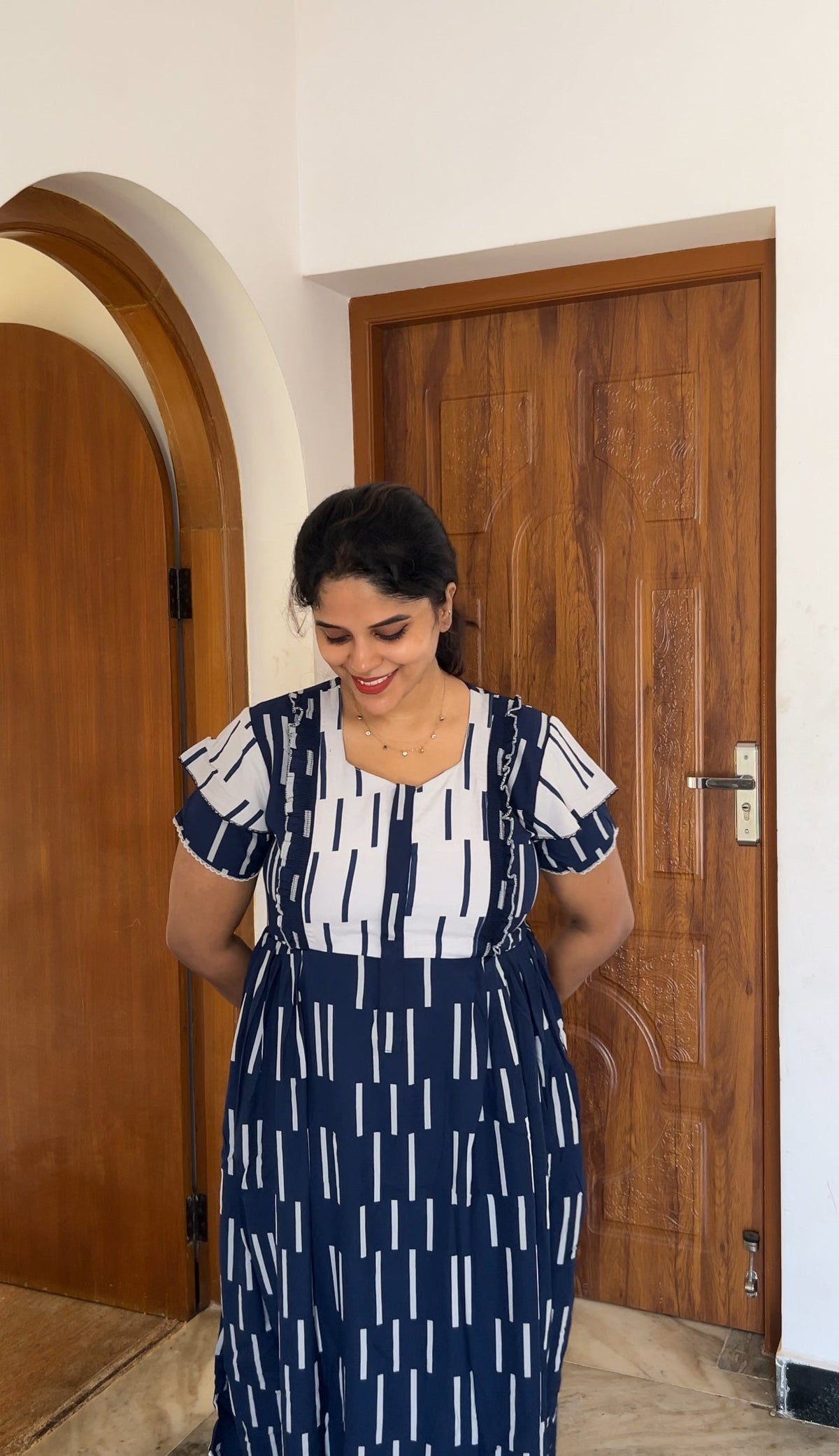 MANGAI Rayon Frock Nighties | Front Open Lengthy Zipper Comforts Feeding | Fancy Double Layered Sleeve's | Post & Pre Pregnancy's and Casual Wear | Side Pocket |Versatile Rayon Frock Night Gown's for Stylish Women's (RPW)