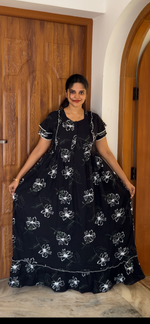 MANGAI Rayon Frock Nighties | Front Open Lengthy Zipper Comforts Feeding | Fancy Double Layered Sleeve's | Post & Pre Pregnancy's and Casual Wear | Side Pocket |Versatile Rayon Frock Night Gown's for Stylish Women's (RPW)