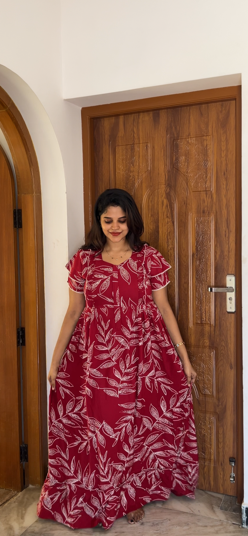 MANGAI Rayon Frock Nighties | Front Open Lengthy Zipper Comforts Feeding | Fancy Double Layered Sleeve's | Post & Pre Pregnancy's and Casual Wear | Side Pocket |Versatile Rayon Frock Night Gown's for Stylish Women's (RPW)