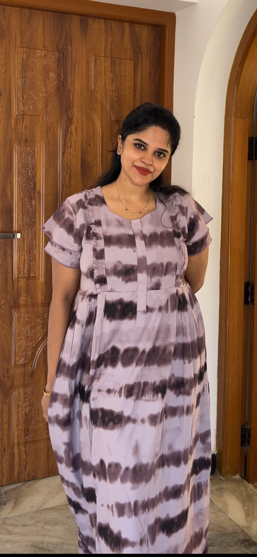 MANGAI Rayon Frock Nighties | Front Open Lengthy Zipper Comforts Feeding | Fancy Double Layered Sleeve's | Post & Pre Pregnancy's and Casual Wear | Side Pocket |Versatile Rayon Frock Night Gown's for Stylish Women's (RPW)