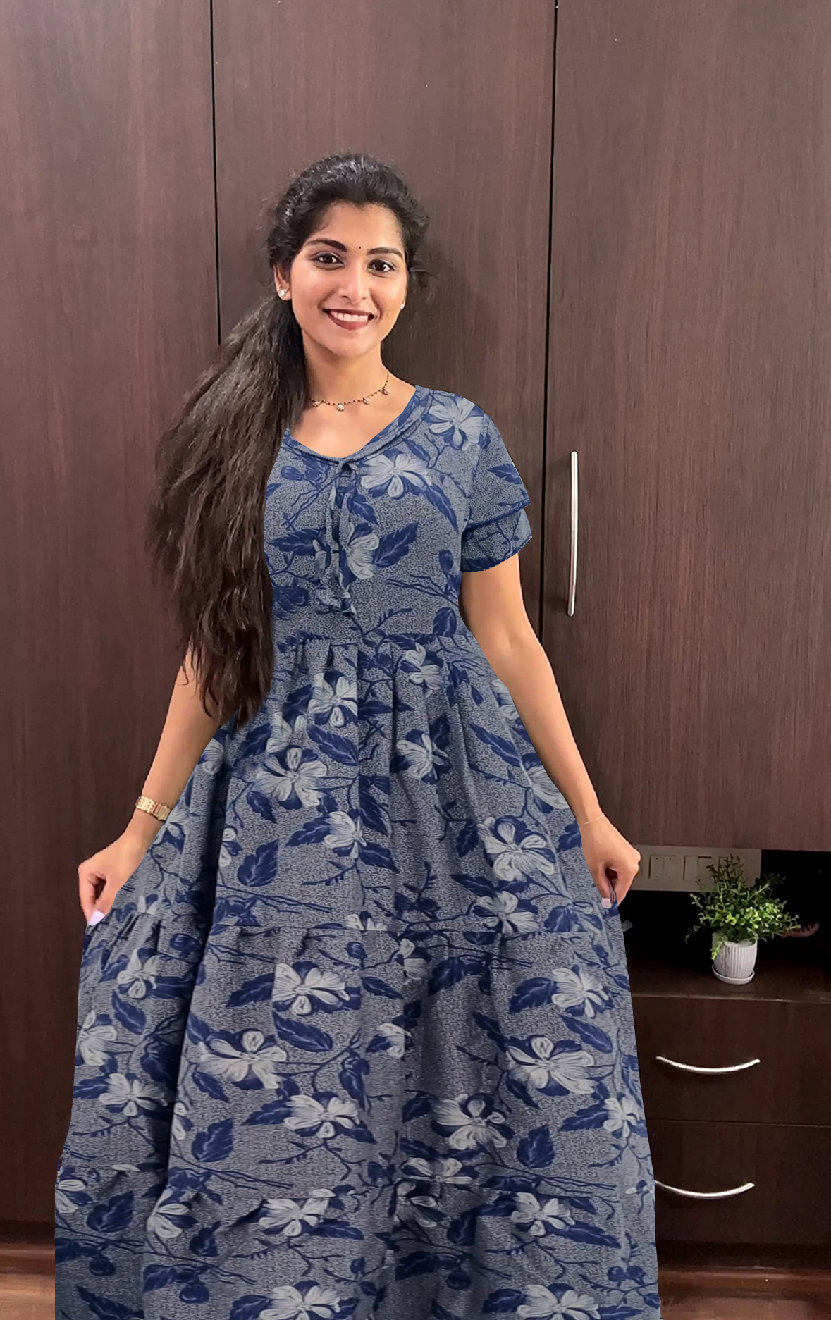 Stylish new FULL FROCK Model Nighties| Fancy Sleeves & Neck Pattern| Side Pocket with Back Tie Rope | Perfect Nightwear Trendy Women's (FRK)