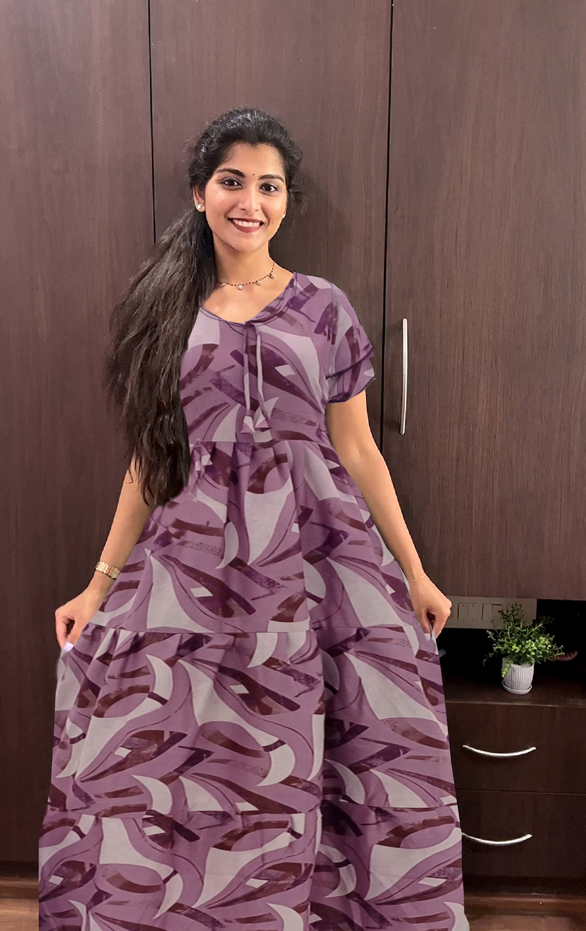 Stylish new FULL FROCK Model Nighties| Fancy Sleeves & Neck Pattern| Side Pocket with Back Tie Rope | Perfect Nightwear Trendy Women's (FRK)