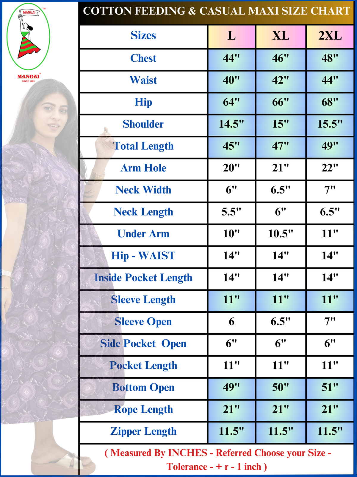 New Mangai Cotton Feeding MAXI Soft & Smooth Cotton | Invisible Vertical Feeding Zipper | Side Pockets | Back Adjustable Tie Rope |Casual & Maternity Wear (JFM)