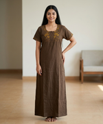 ALPINE Women’s Soft Cotton Embroidered Nighty – Purple Full Length Comfort Fit Night Dress with Side Pocket & Round Neck (HCC)