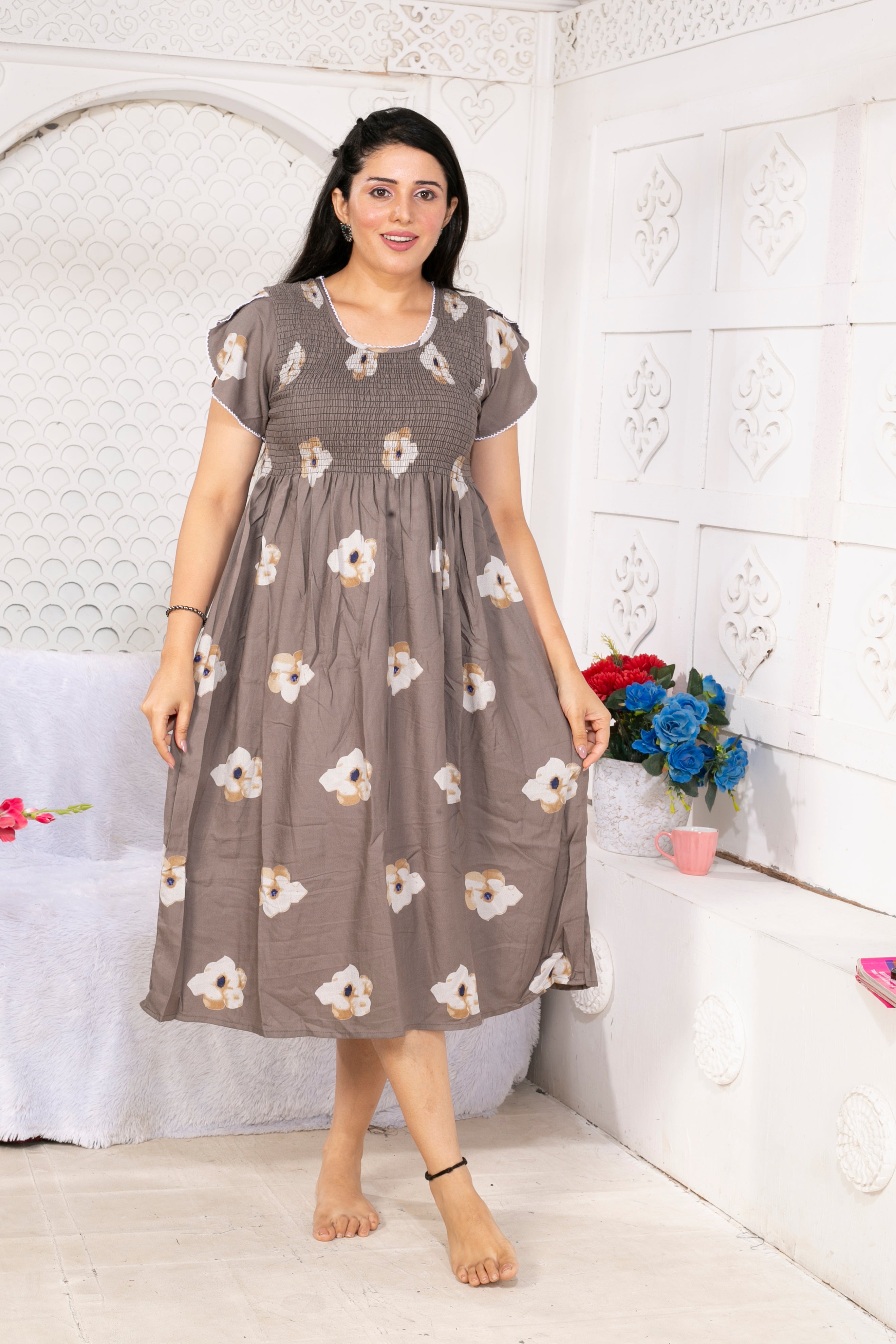 Alpine Smocking Nighties Online | Mangai Nighties Alpine Smocking Nighties Online | Mangai Nighties