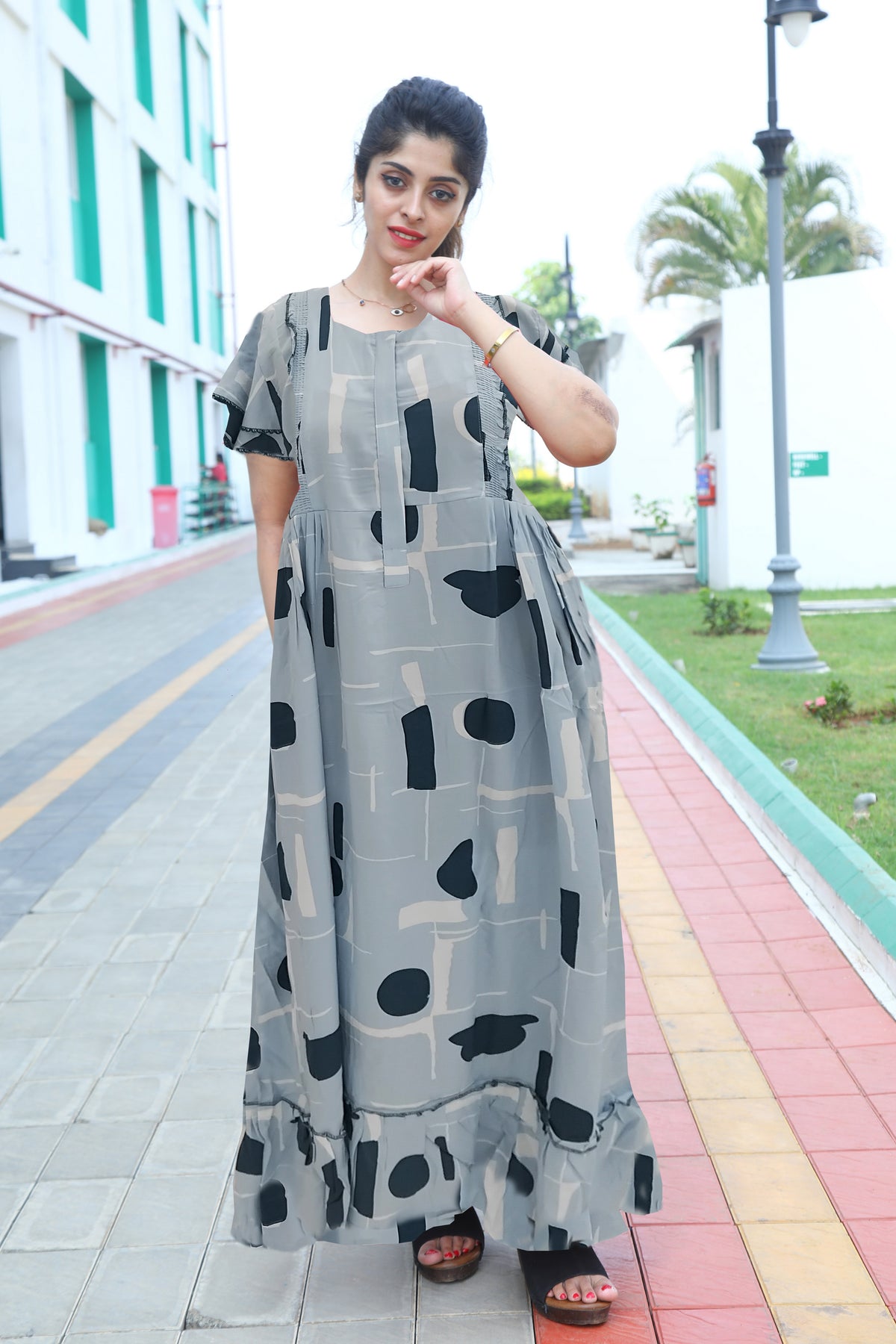 MANGAI Rayon Frock Nighties | Front Open Lengthy Zipper Comforts Feeding | Fancy Double Layered Butterfly Sleeve's | Post & Pre Pregnancy's and Casual Wear | Side Pocket |Versatile Rayon Frock Night Gown's for Stylish Women's (RPW)