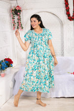 Alpine Smocking Maxi Frock Model Nightgown for Trendy Women's & Teenage Girl's | Stretchable Comfort to Body Fit | Side Pocket & Stylish Round Neck MAXI Gown for Women's Teenage Girl's (ASM)