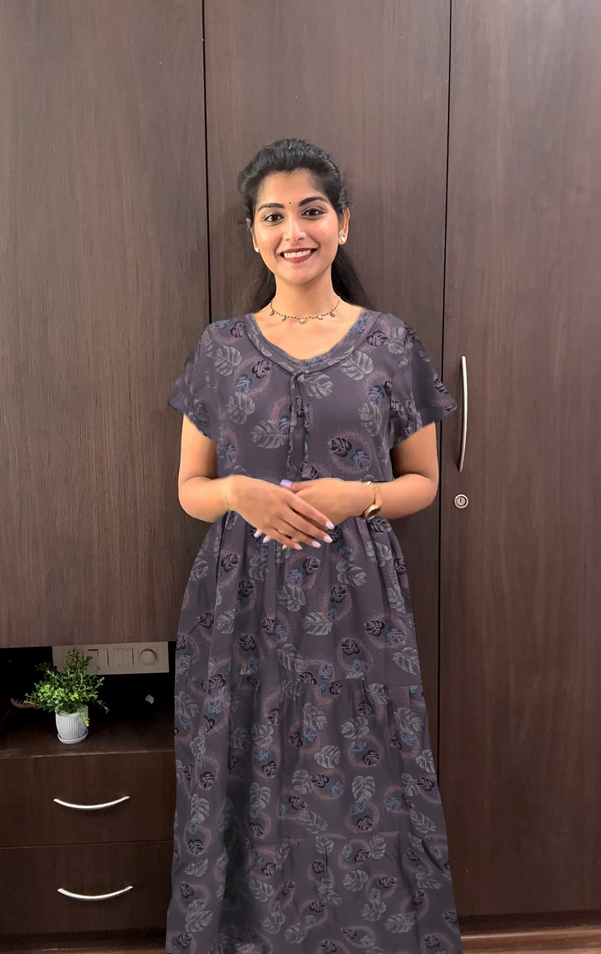 Stylish Alpine FULL FROCK Model Nighties| Fancy Sleeves & Neck Pattern| Side Pocket with Back Tie Rope | Perfect Nightwear Trendy Women's (FRK)