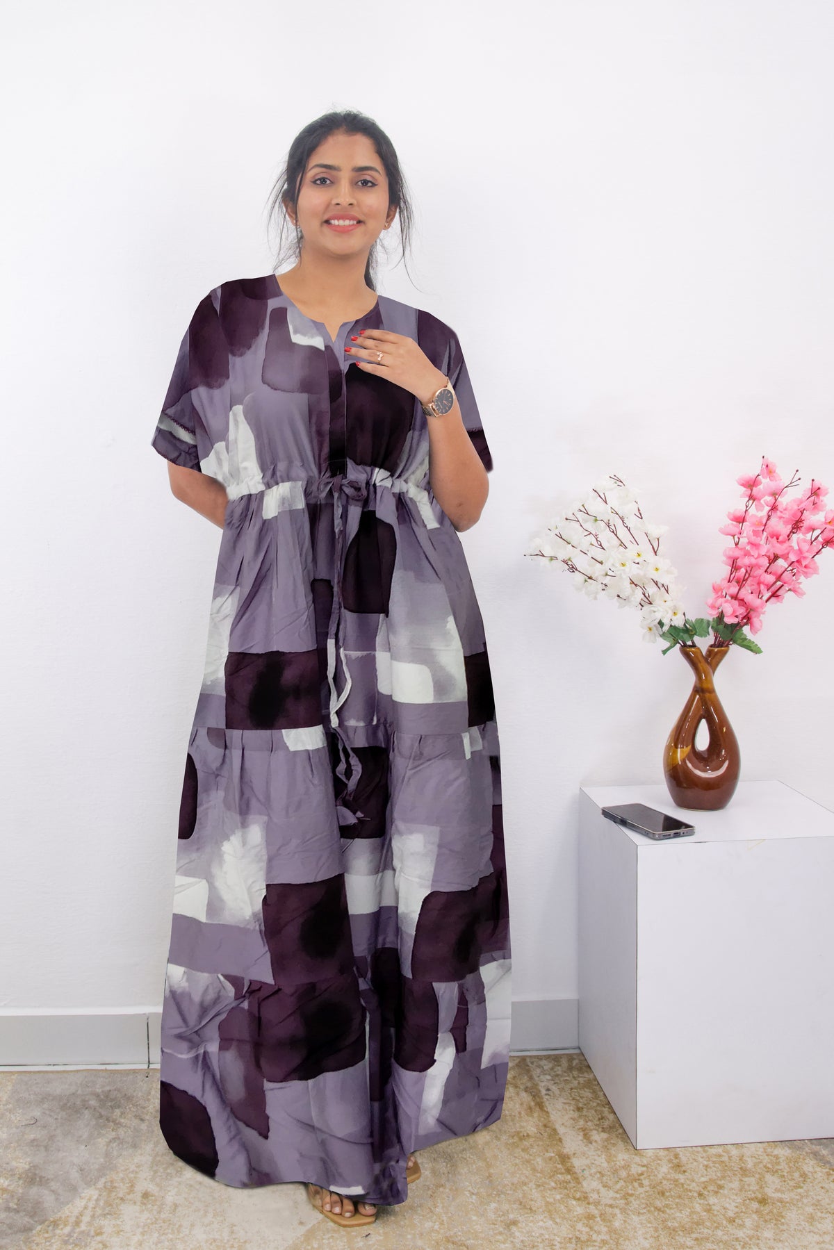 Stylish Arrivals Rayon Gathering Frock Model Night Gown's | Front Adjustable Gathering Style Rope Rope | Puff & Double Layer Sleeve's | Trending Collection's for Stylish Women's (FKG)