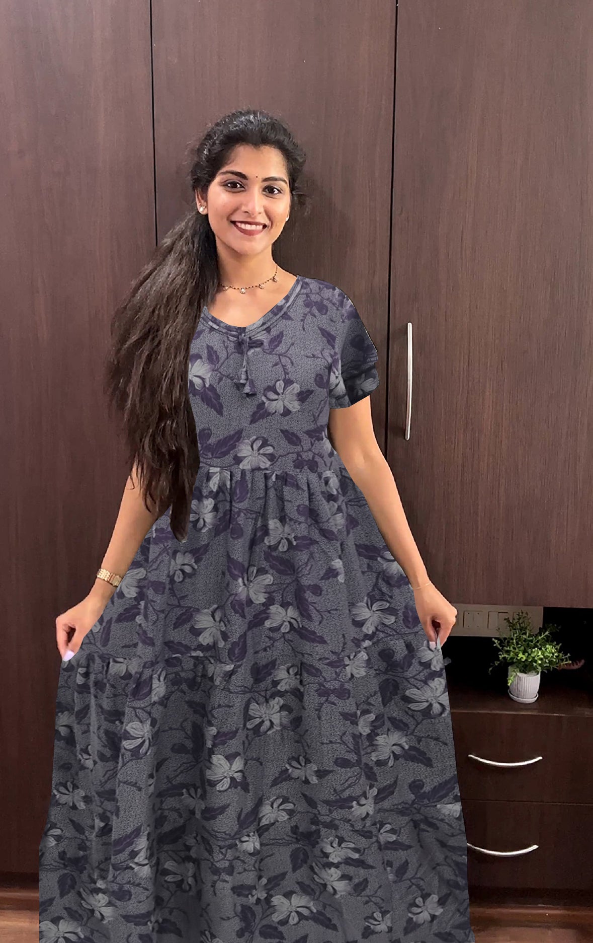 Stylish new FULL FROCK Model Nighties| Fancy Sleeves & Neck Pattern| Side Pocket with Back Tie Rope | Perfect Nightwear Trendy Women's (FRK)