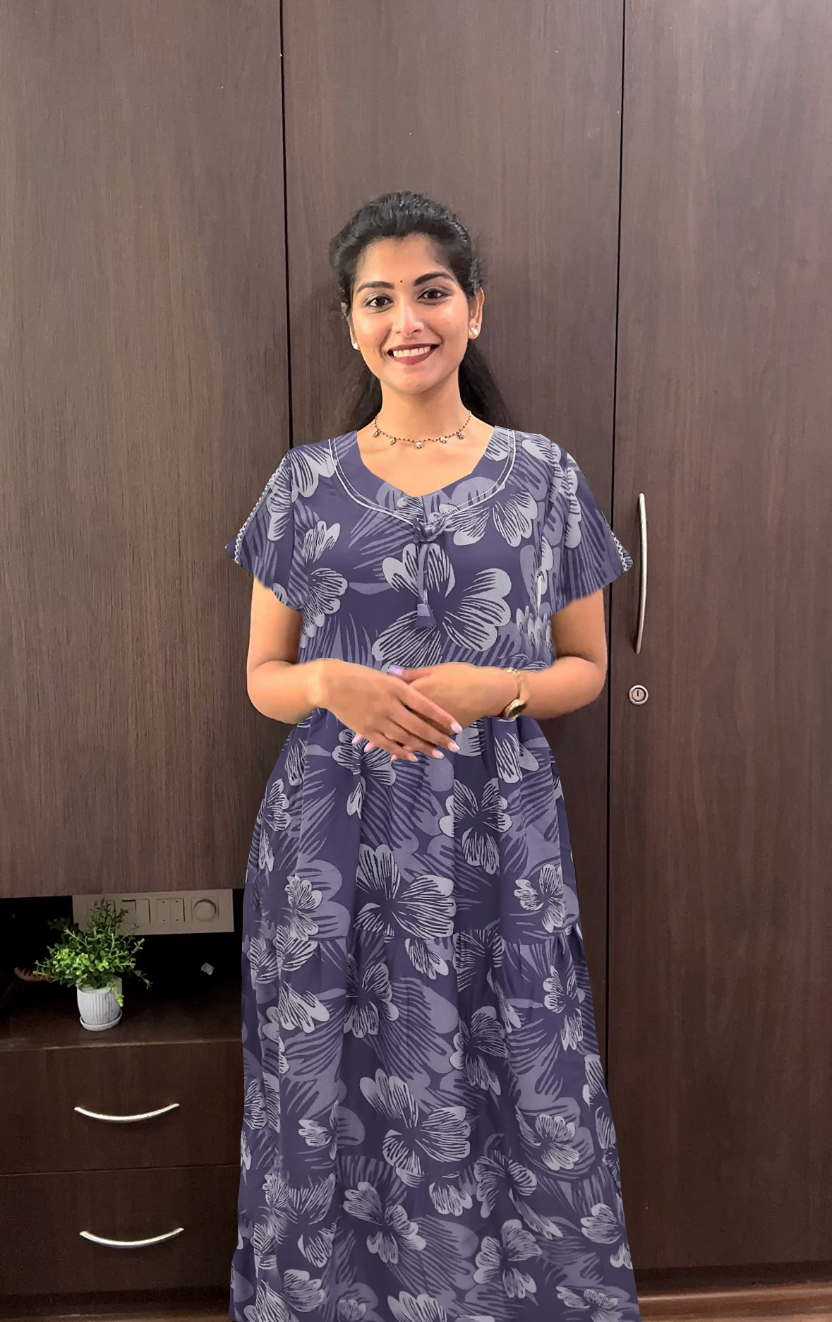 Stylish Alpine FULL FROCK Model Nighties| Fancy Sleeves & Neck Pattern| Side Pocket with Back Tie Rope | Perfect Nightwear Trendy Women's (FRK)