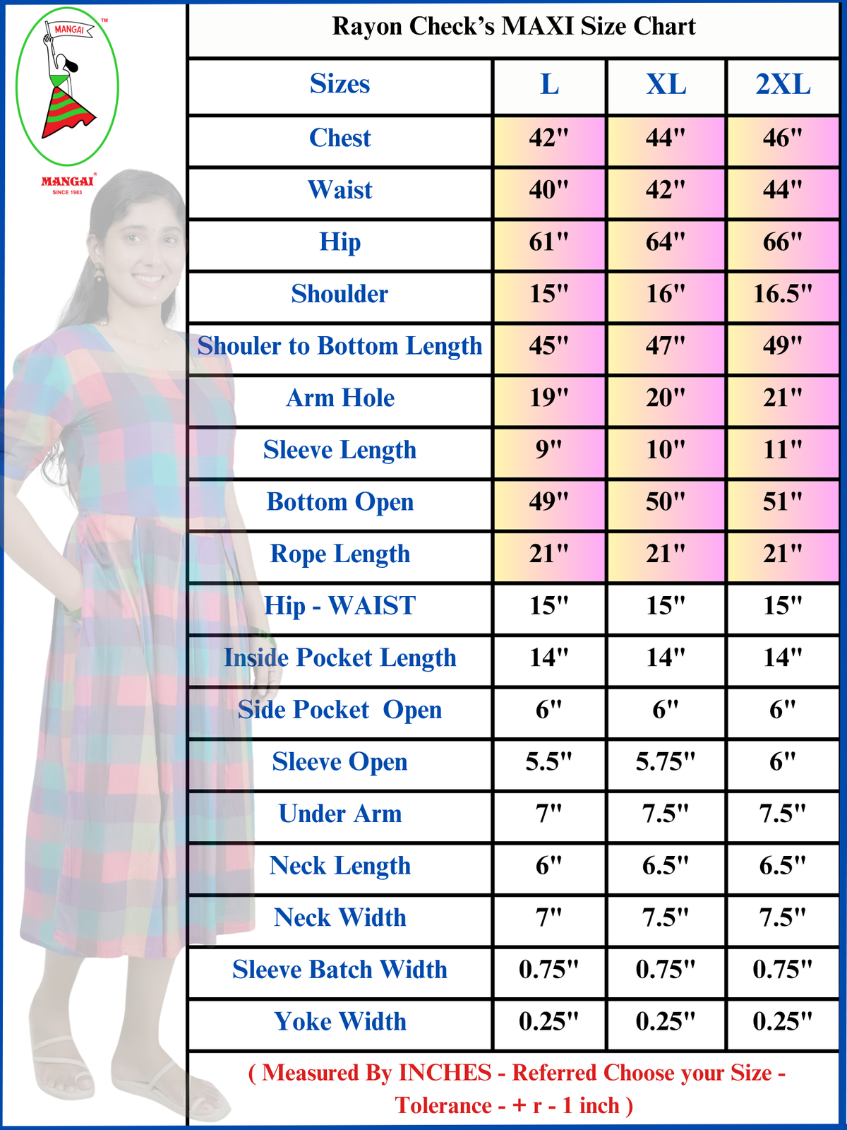 Rayon Vibrant Multicolour Madras Checks Maxi Frock with Back Tie Rope - Mangai Nighties