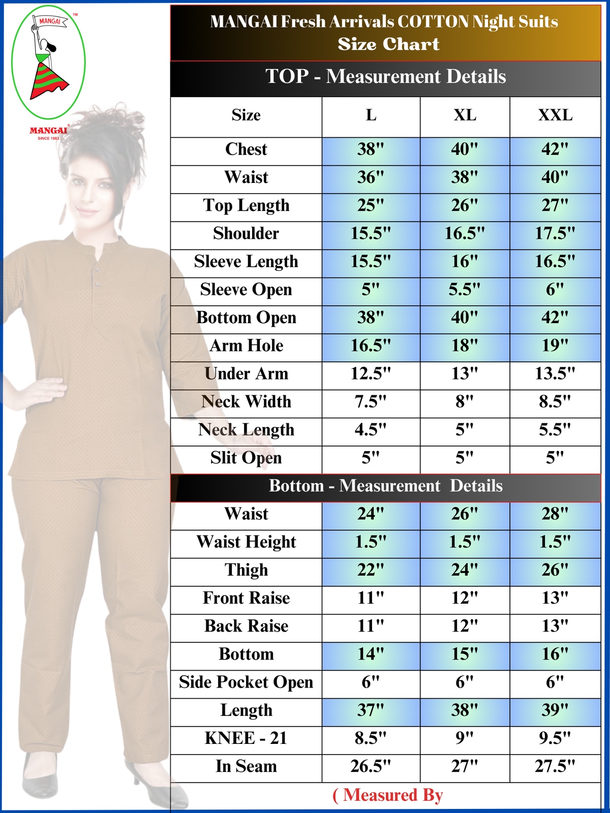 New MANGAI Stylish Cotton Night Suits for all Stylish Women's | Long Sleeve with Size Pocket Beautiful all Over Printed Elastic Waist Top & Bottom Cord Set your Perfect Nightwear Companion (MCNS)