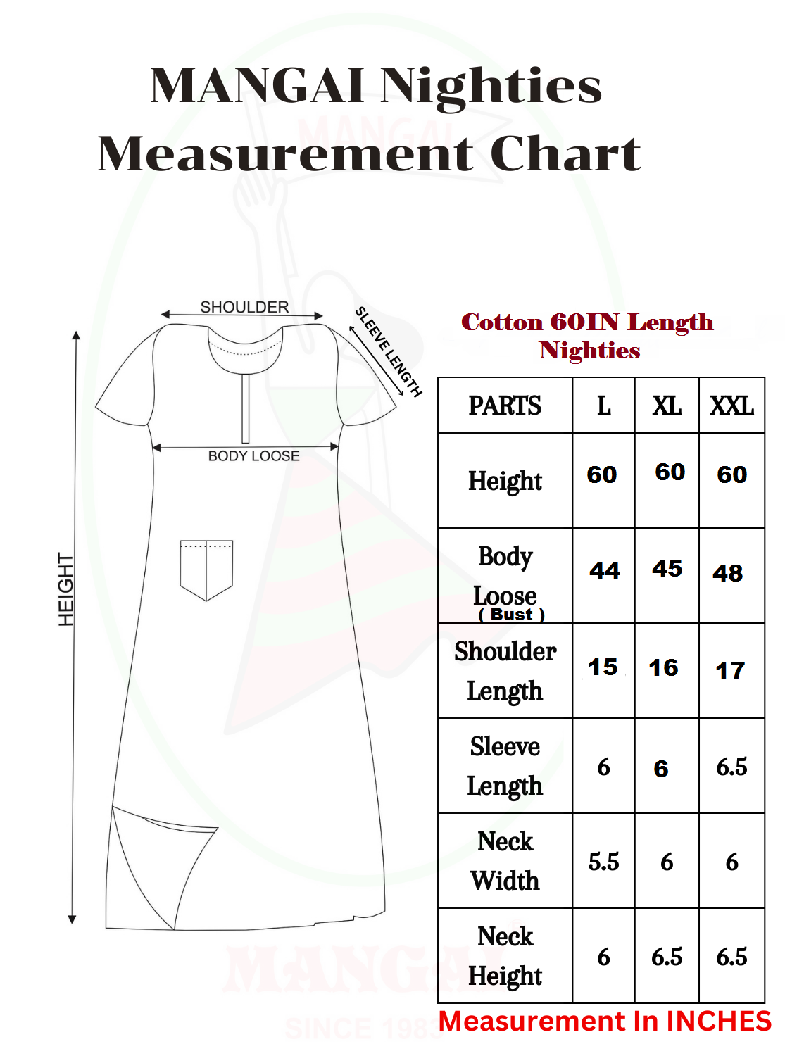 MANGAI Premium Cotton 60Inch Nighties - Fancy Neck | With Side Pocket | Shrinkage Free Nighties | Stylish Collection's for Trendy Women's - (60IN-FFN)