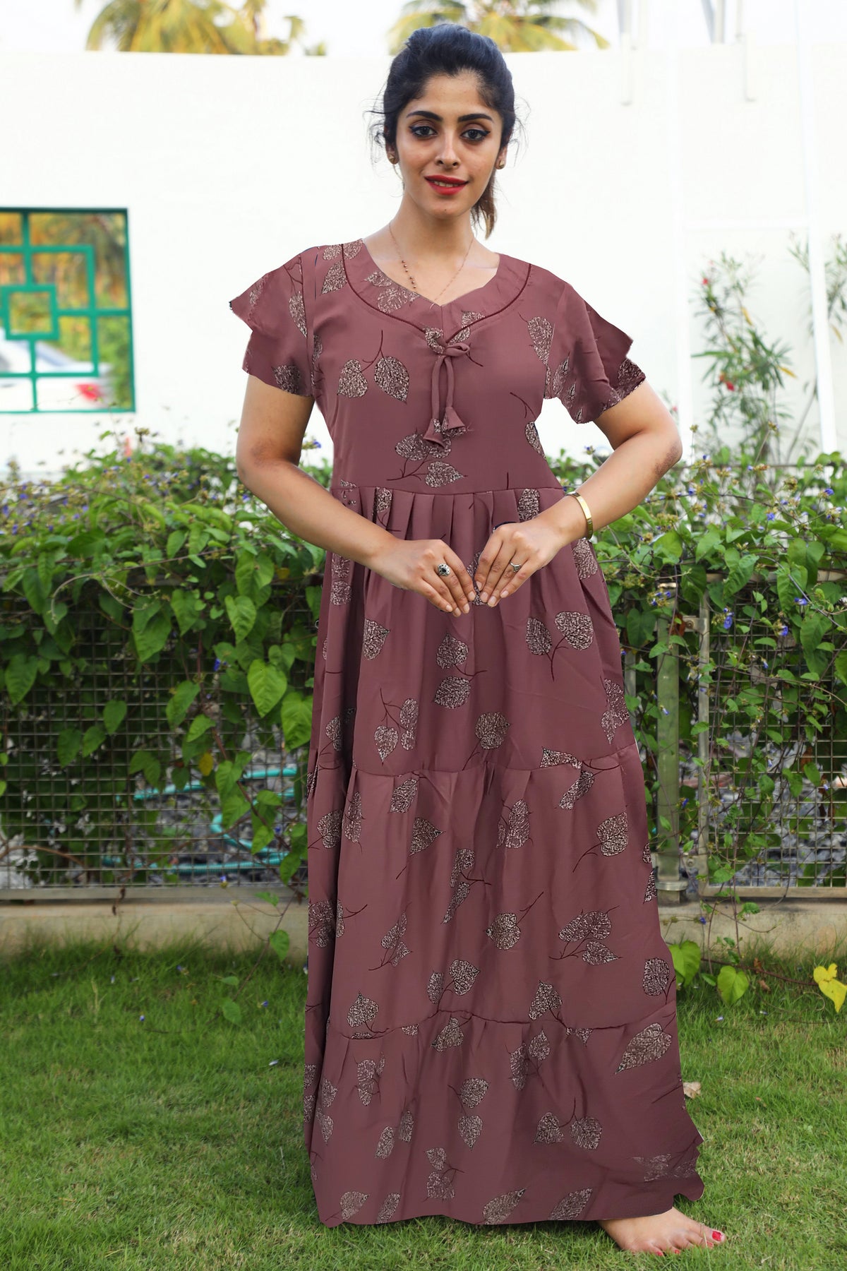 Stylish Alpine FULL FROCK Model Nighties| Fancy Sleeves & Neck Pattern| Side Pocket with Back Tie Rope | Perfect Nightwear Trendy Women's (AFK)