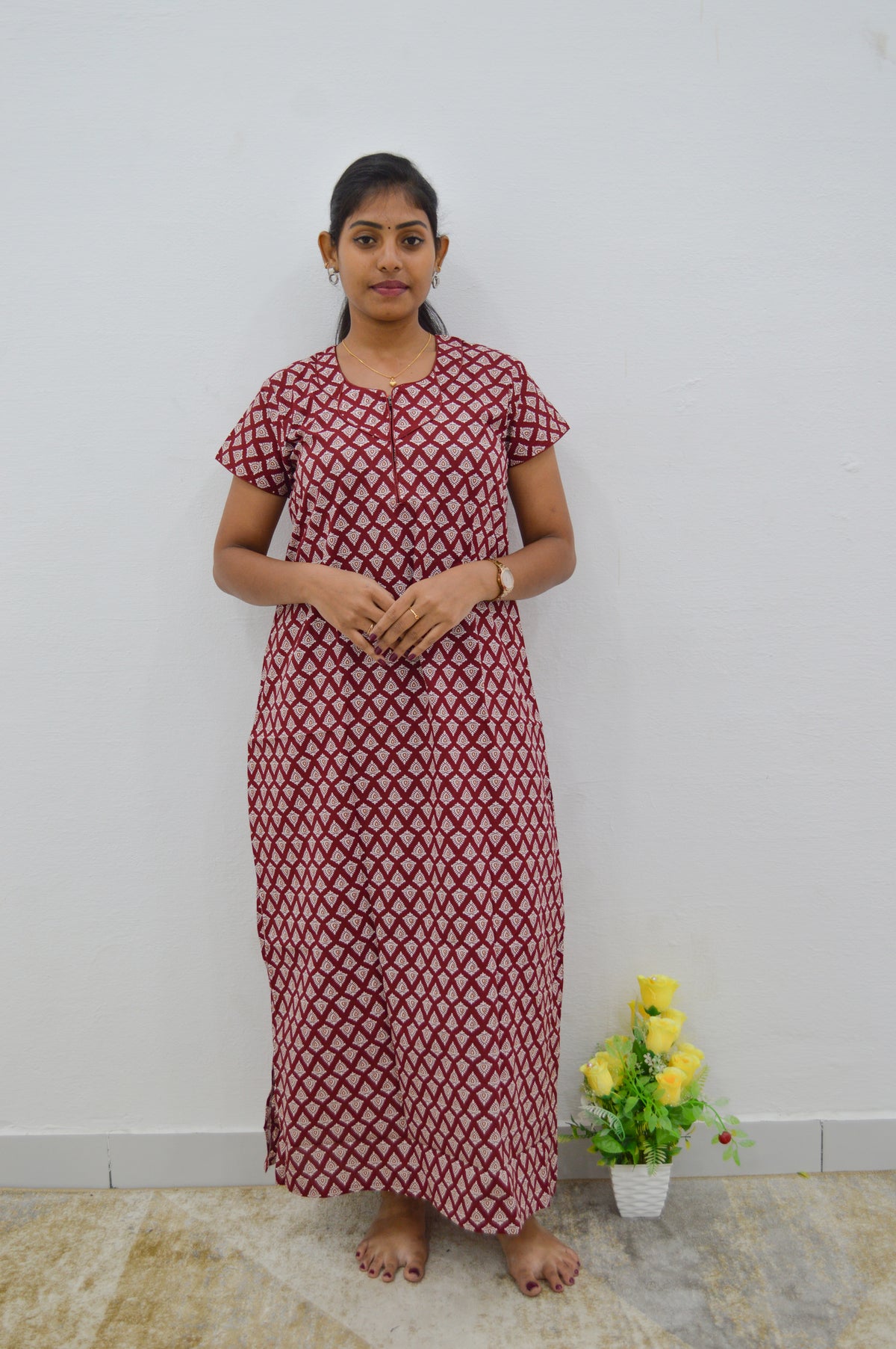 MANGAI New Regular Fit Cotton Printed Nighties - All Over Printed Stylish Nightwear for Stylish Women | Side Cut Pocket | Beautiful Nighties for Stylish Women's | Colourful Printed Cotton Nighties (ATR)