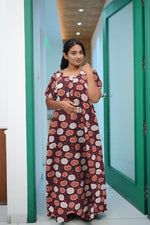 MANGAI Daily Wear Casual Comfort Fit Cotton Printed Nighties | Front Open Zipper Model | Fancy Round Neck with Side Pocket Cotton Nighties (DRN)