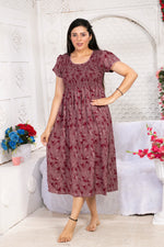 Alpine Smocking Maxi Frock Model Nightgown for Trendy Women's & Teenage Girl's | Stretchable Comfort to Body Fit | Side Pocket & Stylish Round Neck MAXI Gown for Women's Teenage Girl's (ASM)