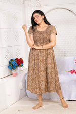 Alpine Smocking Maxi Frock Model Nightgown for Trendy Women's & Teenage Girl's | Stretchable Comfort to Body Fit | Side Pocket & Stylish Round Neck MAXI Gown for Women's Teenage Girl's (ASM)