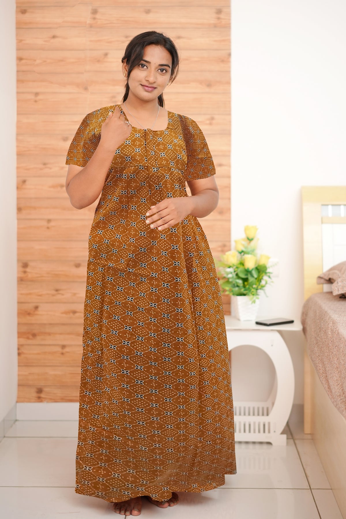 MANGAI Premium Cotton Printed Pleated Model Half Sleeve 5XL Size Nighties - Fancy Neck | With Side Pocket |Shrinkage Free Nighties | Trendy Collection's for Stylish Women's (5XL-VBS)