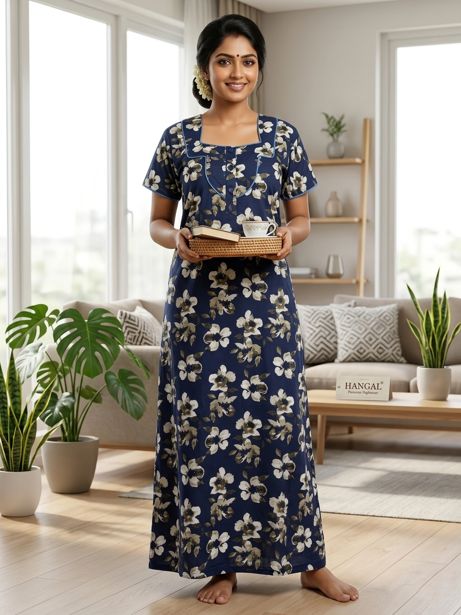 MANGAI New Regular Fit Cotton Printed Nighties - All Over Printed Stylish Nightwear for Stylish Women | Side Cut Pocket | Beautiful Nighties for Stylish Women's | Colourful Printed Cotton Nighties (ATR)