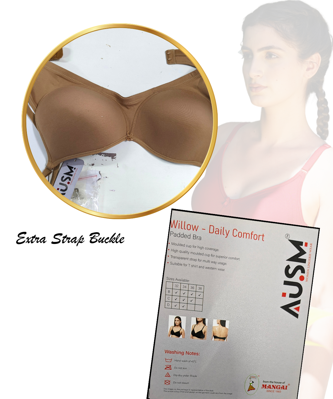 AUSM Willow - Padded Brassiere | Moulded Cup for High Coverage | Soft Padded for Superior Comfort | Suitable for T-Shirt & Western Wear (WILLOW)