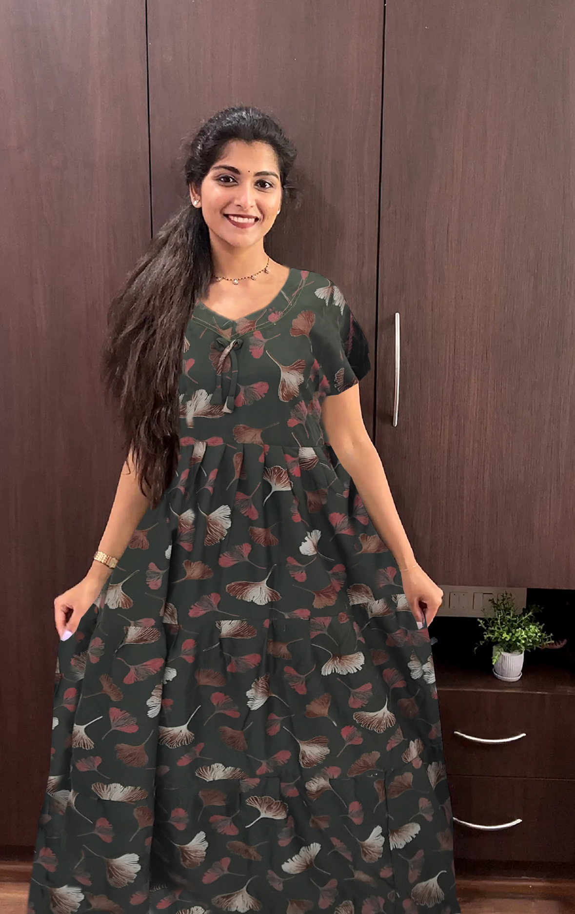 Stylish Alpine FULL FROCK Model Nighties| Fancy Sleeves & Neck Pattern| Side Pocket with Back Tie Rope | Perfect Nightwear Trendy Women's (FRK)