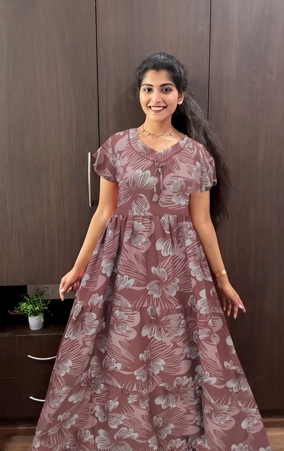 Stylish Alpine FULL FROCK Model Nighties| Fancy Sleeves & Neck Pattern| Side Pocket with Back Tie Rope | Perfect Nightwear Trendy Women's (FRK)