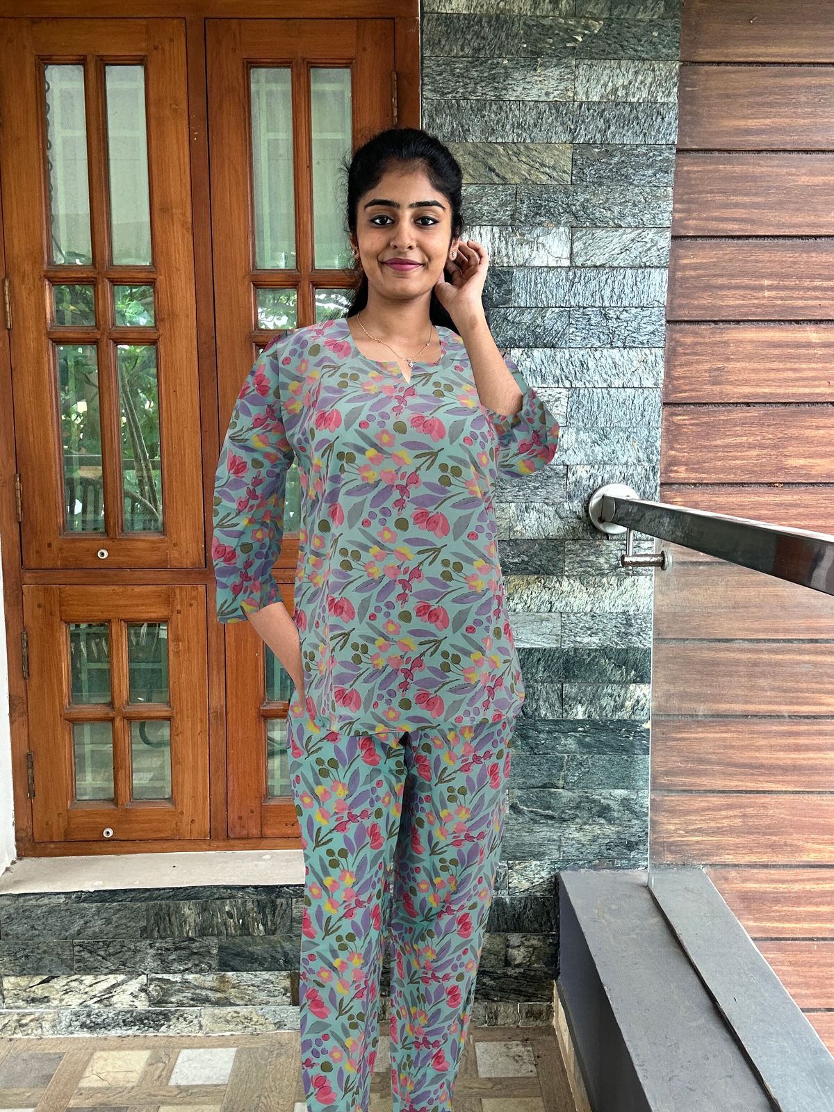 MANGAI Premium Cotton Printed Cambric Night Suits | Stylish Print's All Over | Top & Bottom Set | 3/4 Sleeve | Trendy Night Suits for Stylish Women's (MNS)