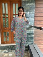 MANGAI Premium Cotton Printed Cambric Night Suits | Stylish Print's All Over | Top & Bottom Set | 3/4 Sleeve | Trendy Night Suits for Stylish Women's (MNS)