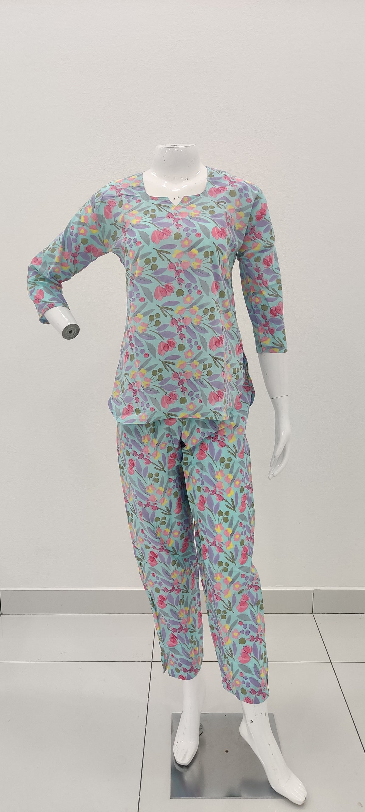 MANGAI Premium Cotton Printed Cambric Night Suits | Stylish Print's All Over | Top & Bottom Set | 3/4 Sleeve | Trendy Night Suits for Stylish Women's (MNS)