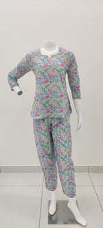 MANGAI Premium Cotton Printed Cambric Night Suits | Stylish Print's All Over | Top & Bottom Set | 3/4 Sleeve | Trendy Night Suits for Stylish Women's (MNS)