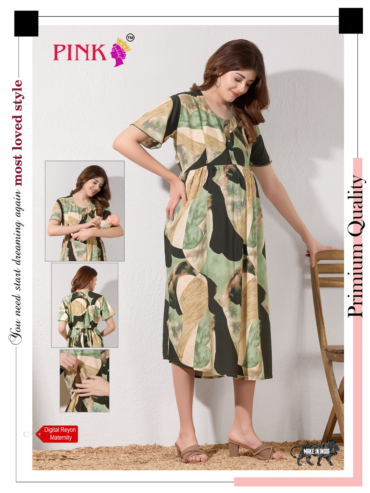 New Stylish Digital Printed Rayon Maternity MAXI Frock | Feeding Friendly Vertical Invisible Zipper's | Adjustable Back Tie Rope | Side Pocket with Fancy Sleeve's | Perfect Maternity Feeding MAXI Frock (DRM)