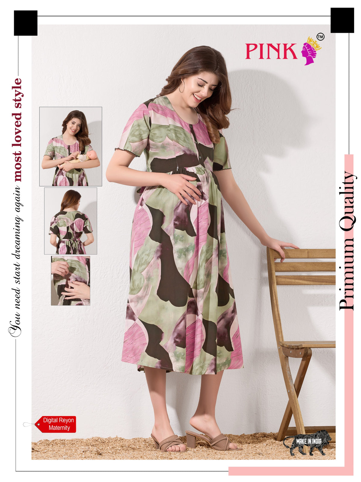 New Stylish Digital Printed Rayon Maternity MAXI Frock | Feeding Friendly Vertical Invisible Zipper's | Adjustable Back Tie Rope | Side Pocket with Fancy Sleeve's | Perfect Maternity Feeding MAXI Frock (DRM)