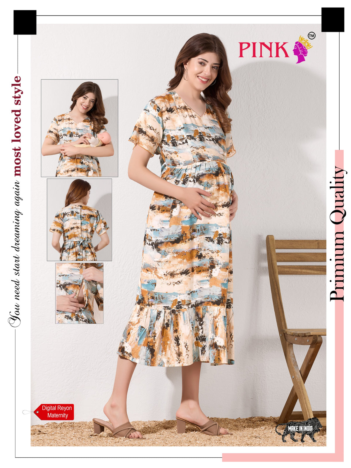 New Stylish Digital Printed Rayon Maternity MAXI Frock | Feeding Friendly Vertical Invisible Zipper's | Adjustable Back Tie Rope | Side Pocket with Fancy Sleeve's | Perfect Maternity Feeding MAXI Frock (DRM)