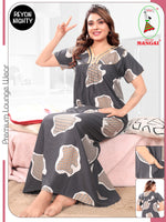 Women's Rayon Pleated Zipless Nighty – Elegant Floral Print Nightwear with Fancy Lace Neck & Side Pocket