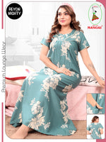 Women's Floral Rayon Pleated Nighty – Elegant Nightwear with Sweetheart Yoke & Side Pocket Nighty