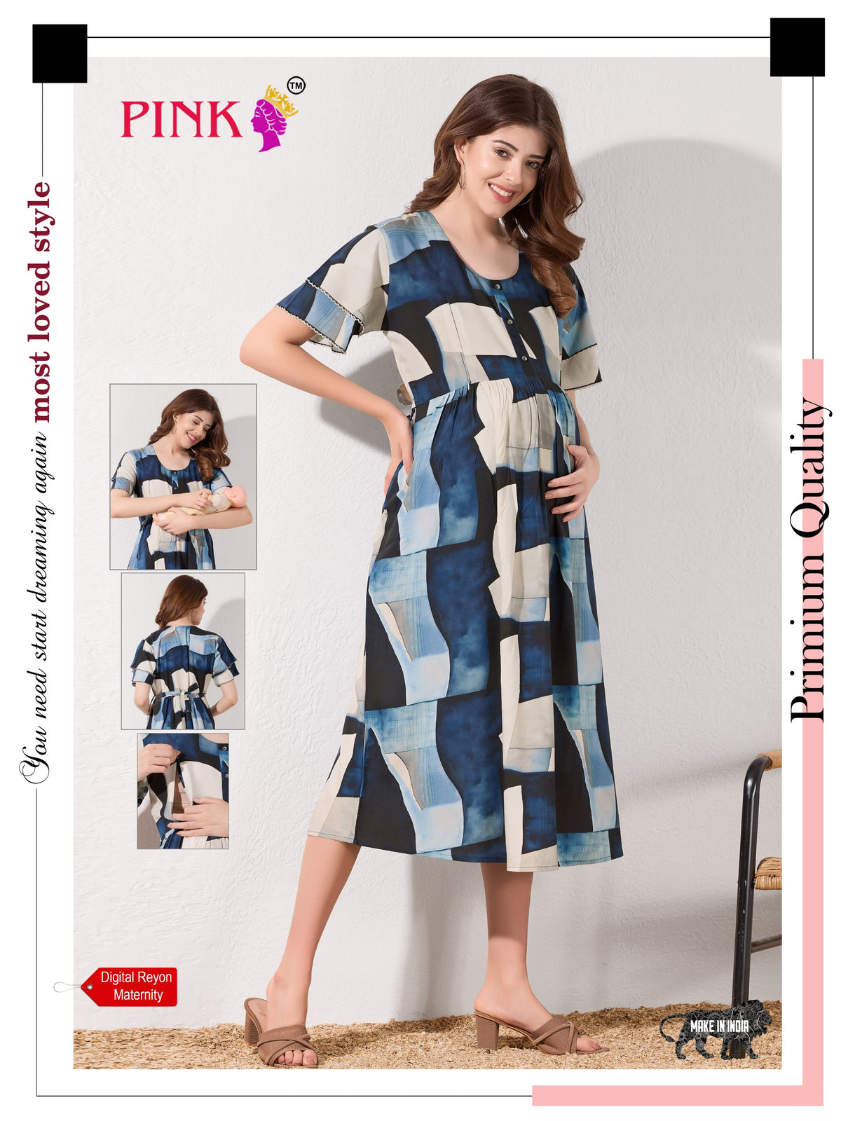 New Stylish Digital Printed Rayon Maternity MAXI Frock | Feeding Friendly Vertical Invisible Zipper's | Adjustable Back Tie Rope | Side Pocket with Fancy Sleeve's | Perfect Maternity Feeding MAXI Frock (DRM)