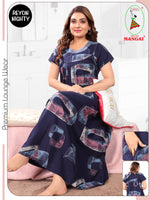 Women's Rayon Pleated Zipless Nighty – Modern Geometric Print Nightwear with Fancy Stitched Neck & Side Pocket - Moisture-wicking Loungewear