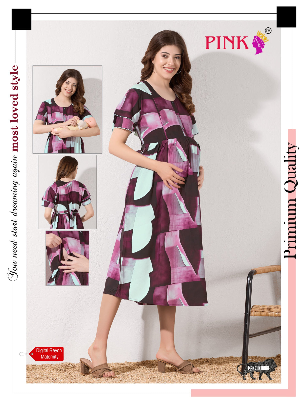 New Stylish Digital Printed Rayon Maternity MAXI Frock | Feeding Friendly Vertical Invisible Zipper's | Adjustable Back Tie Rope | Side Pocket with Fancy Sleeve's | Perfect Maternity Feeding MAXI Frock (DRM)