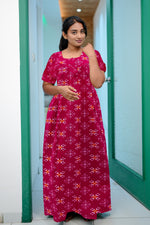 MANGAI Cotton Straight Zip Feeding Nighty |Post Pregnancy | Comfort and Style | Pleated Model | Soft Cotton Feeding Nighties (PSF)