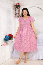 Alpine Smocking Maxi Frock Model Nightgown for Trendy Women's & Teenage Girl's | Stretchable Comfort to Body Fit | Side Pocket & Stylish Round Neck MAXI Gown for Women's Teenage Girl's (ASM)